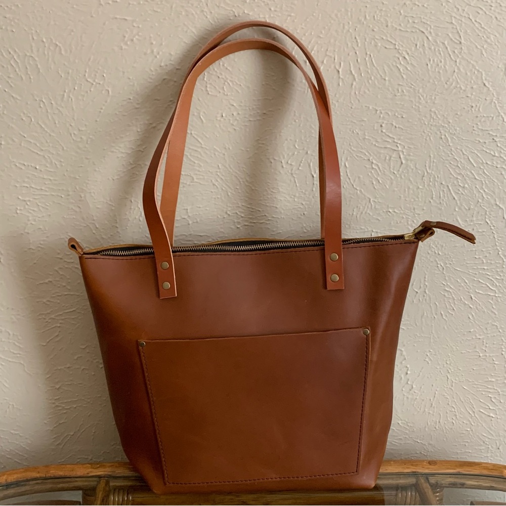 Portland Leather Goods HONEY Medium Zipper Tote with TANDLES!